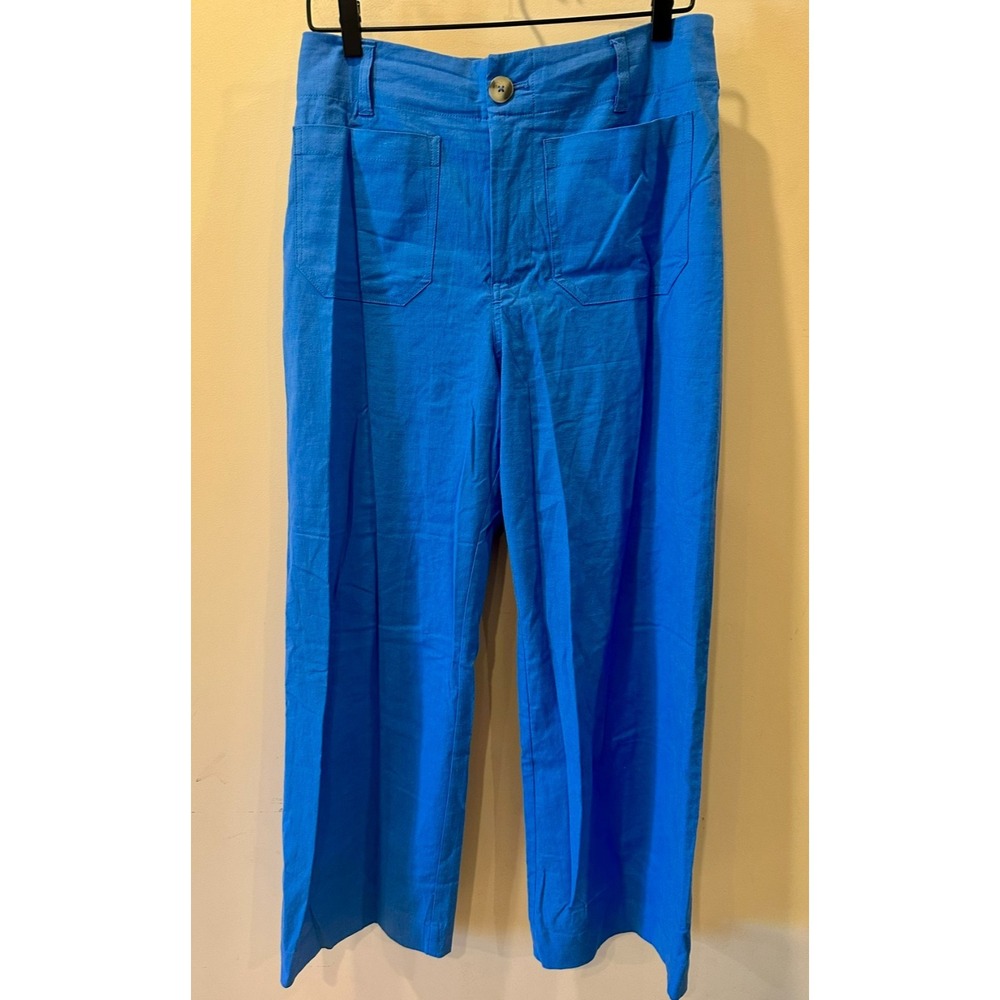 Maeve Anthropologie The Colette Full Length Pants Blue Sky Wide Leg Linen 29P
